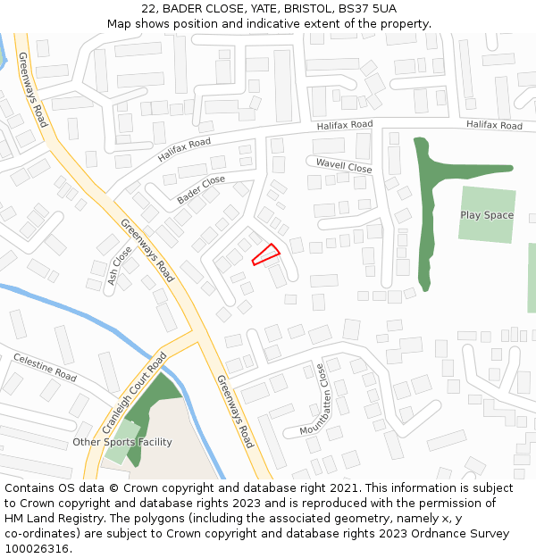22, BADER CLOSE, YATE, BRISTOL, BS37 5UA: Location map and indicative extent of plot