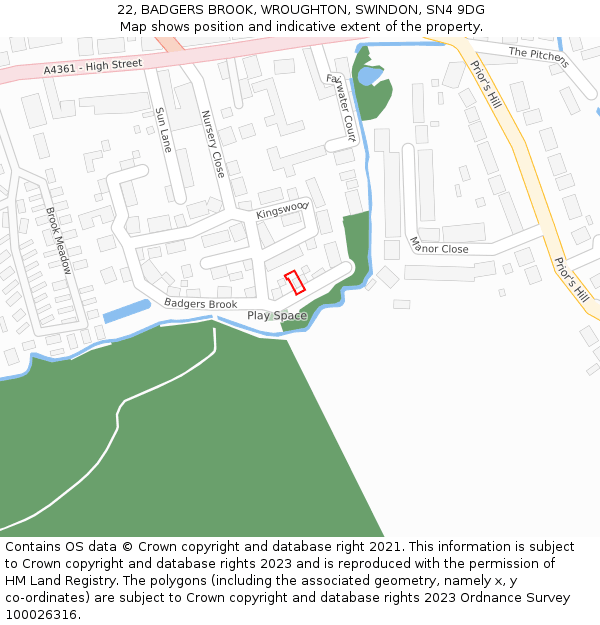 22, BADGERS BROOK, WROUGHTON, SWINDON, SN4 9DG: Location map and indicative extent of plot