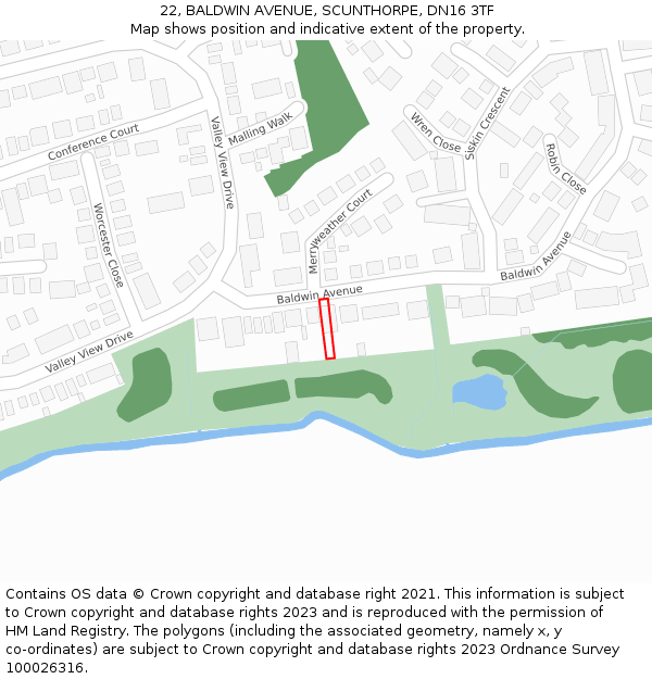 22, BALDWIN AVENUE, SCUNTHORPE, DN16 3TF: Location map and indicative extent of plot