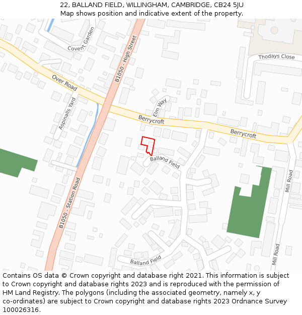 22, BALLAND FIELD, WILLINGHAM, CAMBRIDGE, CB24 5JU: Location map and indicative extent of plot