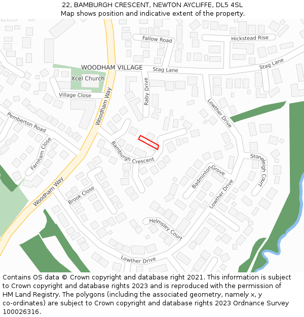 22, BAMBURGH CRESCENT, NEWTON AYCLIFFE, DL5 4SL: Location map and indicative extent of plot