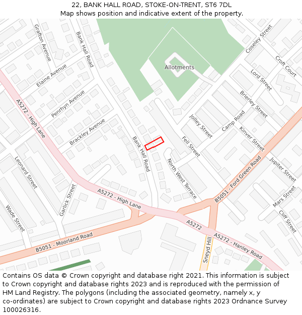 22, BANK HALL ROAD, STOKE-ON-TRENT, ST6 7DL: Location map and indicative extent of plot