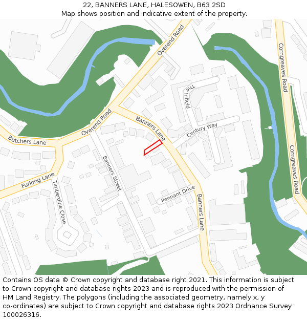 22, BANNERS LANE, HALESOWEN, B63 2SD: Location map and indicative extent of plot