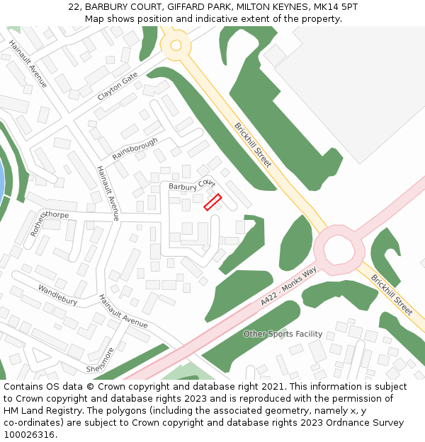 22, BARBURY COURT, GIFFARD PARK, MILTON KEYNES, MK14 5PT: Location map and indicative extent of plot