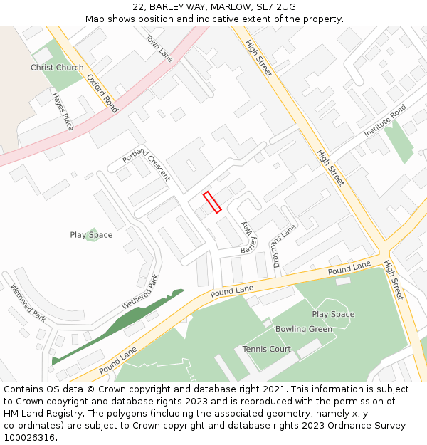 22, BARLEY WAY, MARLOW, SL7 2UG: Location map and indicative extent of plot