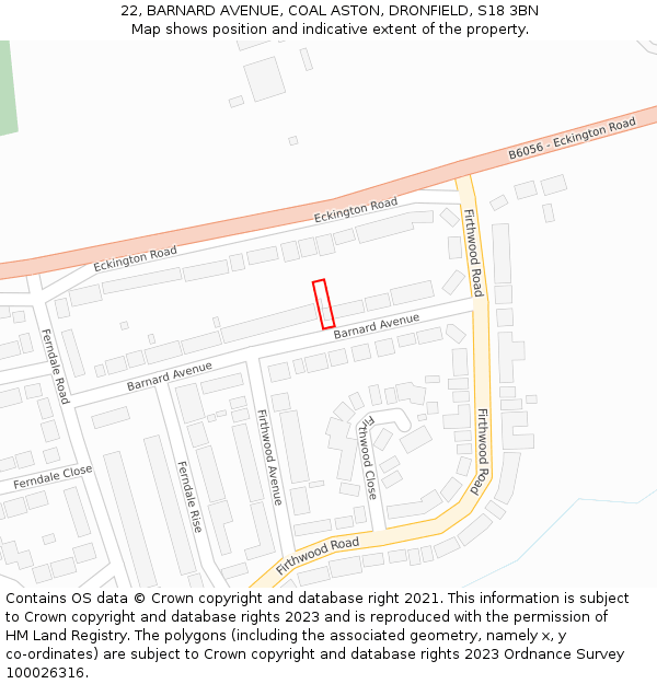 22, BARNARD AVENUE, COAL ASTON, DRONFIELD, S18 3BN: Location map and indicative extent of plot