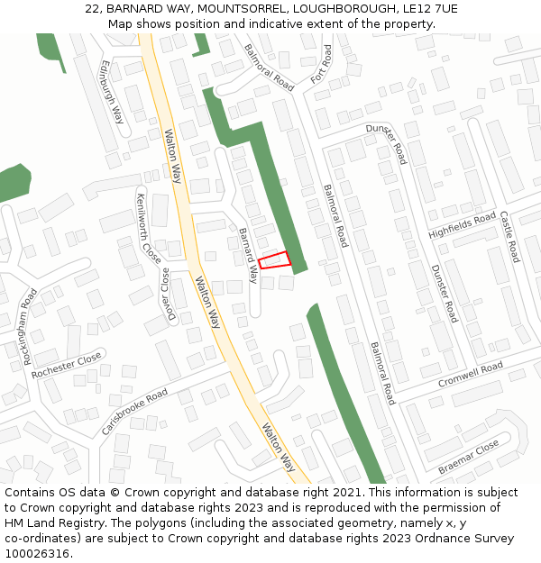 22, BARNARD WAY, MOUNTSORREL, LOUGHBOROUGH, LE12 7UE: Location map and indicative extent of plot