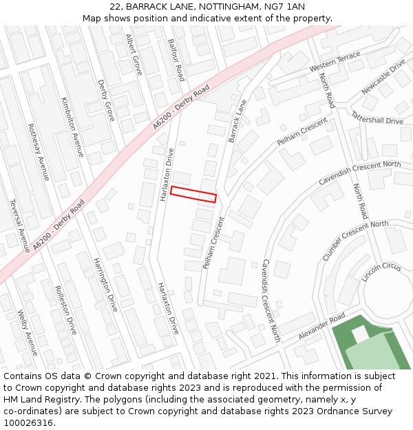 22, BARRACK LANE, NOTTINGHAM, NG7 1AN: Location map and indicative extent of plot