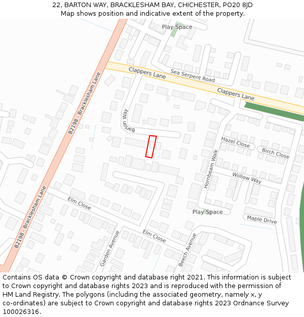 22, BARTON WAY, BRACKLESHAM BAY, CHICHESTER, PO20 8JD: Location map and indicative extent of plot