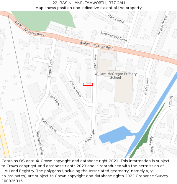 22, BASIN LANE, TAMWORTH, B77 2AH: Location map and indicative extent of plot