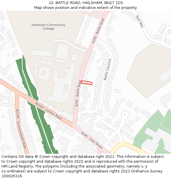 22, BATTLE ROAD, HAILSHAM, BN27 1DS: Location map and indicative extent of plot