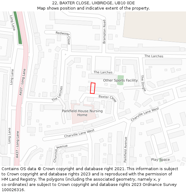 22, BAXTER CLOSE, UXBRIDGE, UB10 0DE: Location map and indicative extent of plot