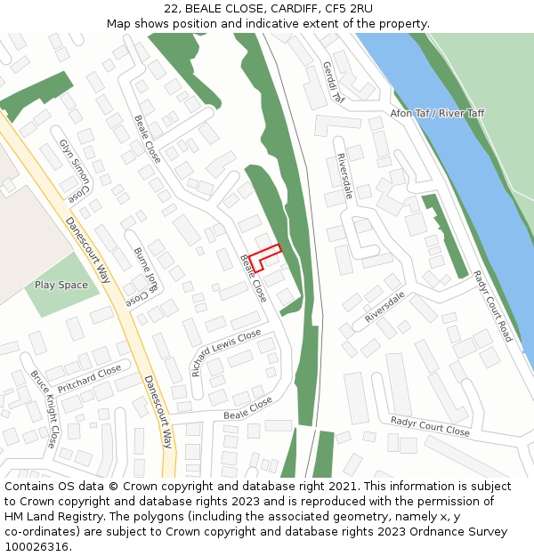 22, BEALE CLOSE, CARDIFF, CF5 2RU: Location map and indicative extent of plot