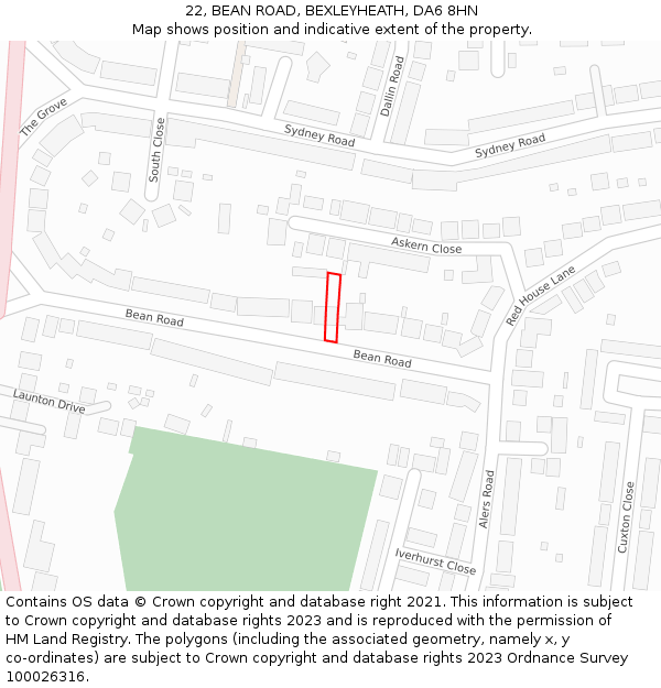 22, BEAN ROAD, BEXLEYHEATH, DA6 8HN: Location map and indicative extent of plot