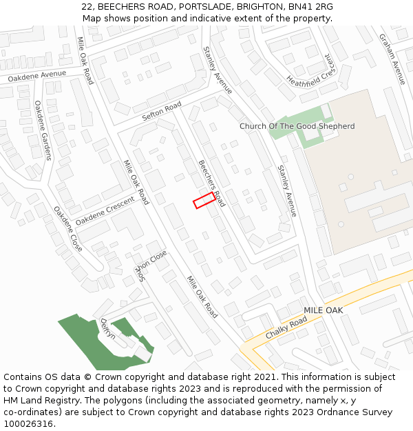 22, BEECHERS ROAD, PORTSLADE, BRIGHTON, BN41 2RG: Location map and indicative extent of plot