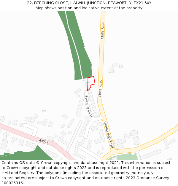 22, BEECHING CLOSE, HALWILL JUNCTION, BEAWORTHY, EX21 5XY: Location map and indicative extent of plot