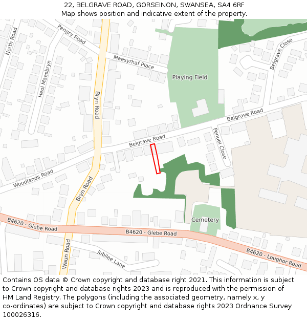 22, BELGRAVE ROAD, GORSEINON, SWANSEA, SA4 6RF: Location map and indicative extent of plot