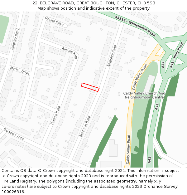 22, BELGRAVE ROAD, GREAT BOUGHTON, CHESTER, CH3 5SB: Location map and indicative extent of plot