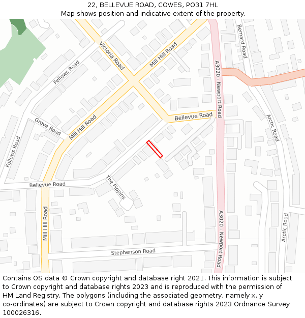 22, BELLEVUE ROAD, COWES, PO31 7HL: Location map and indicative extent of plot