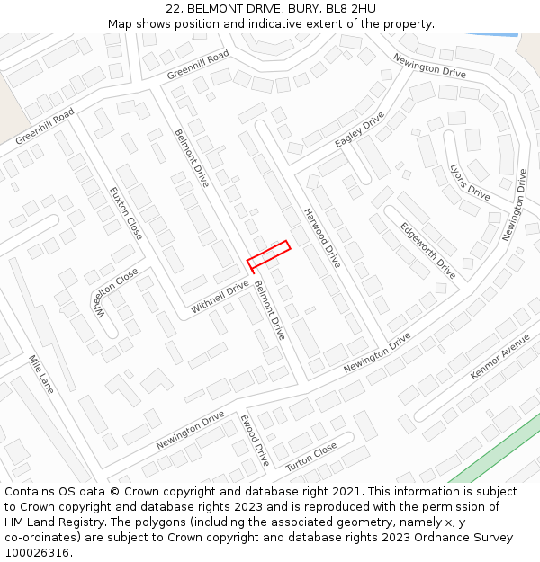 22, BELMONT DRIVE, BURY, BL8 2HU: Location map and indicative extent of plot