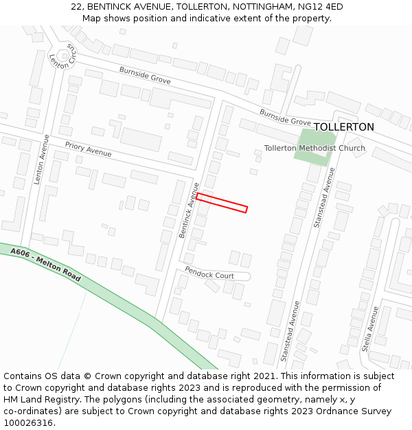 22, BENTINCK AVENUE, TOLLERTON, NOTTINGHAM, NG12 4ED: Location map and indicative extent of plot