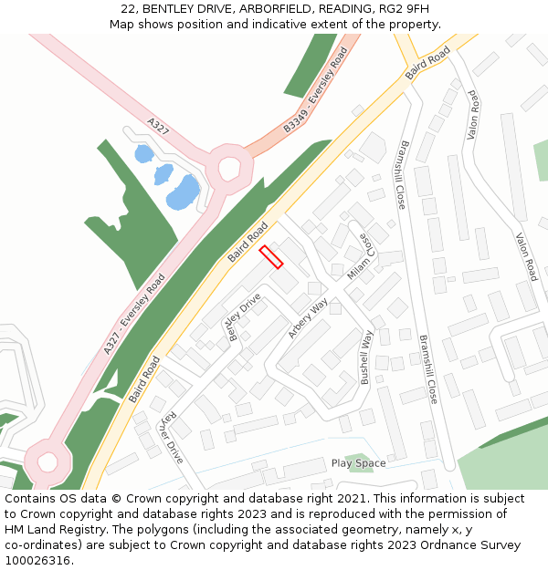 22, BENTLEY DRIVE, ARBORFIELD, READING, RG2 9FH: Location map and indicative extent of plot