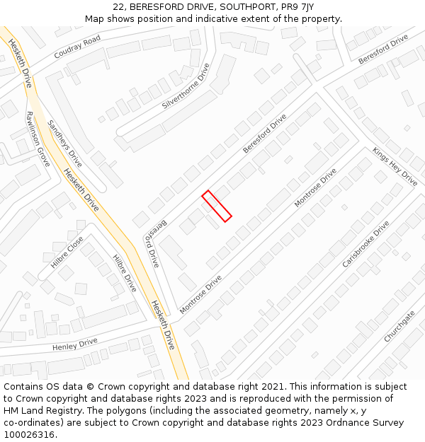 22, BERESFORD DRIVE, SOUTHPORT, PR9 7JY: Location map and indicative extent of plot