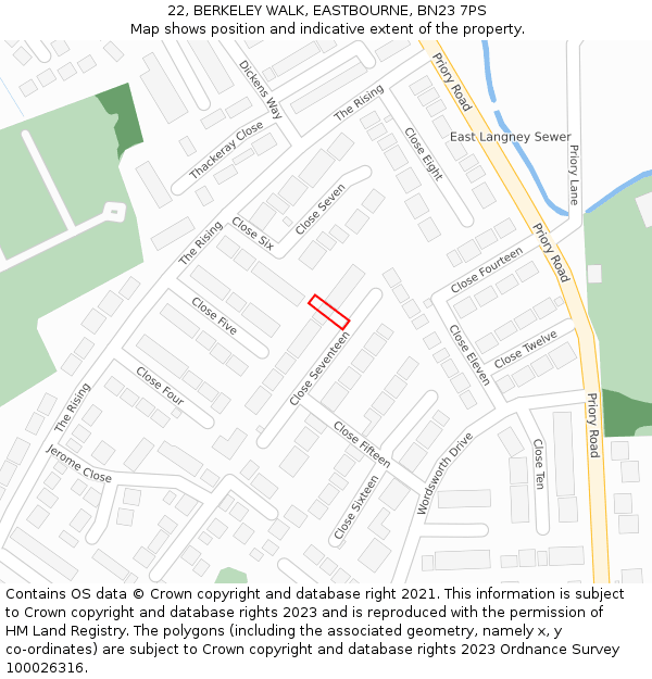 22, BERKELEY WALK, EASTBOURNE, BN23 7PS: Location map and indicative extent of plot