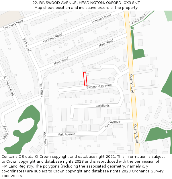 22, BINSWOOD AVENUE, HEADINGTON, OXFORD, OX3 8NZ: Location map and indicative extent of plot