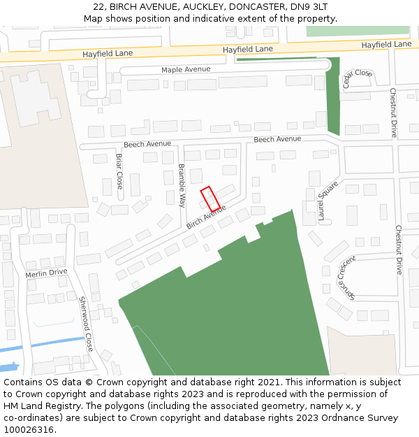 22, BIRCH AVENUE, AUCKLEY, DONCASTER, DN9 3LT: Location map and indicative extent of plot