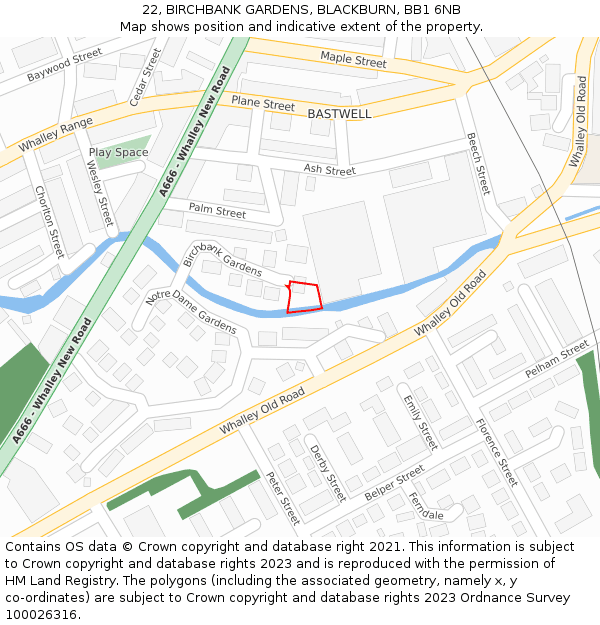 22, BIRCHBANK GARDENS, BLACKBURN, BB1 6NB: Location map and indicative extent of plot