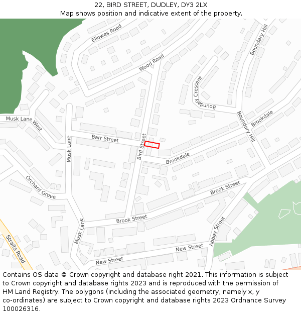 22, BIRD STREET, DUDLEY, DY3 2LX: Location map and indicative extent of plot