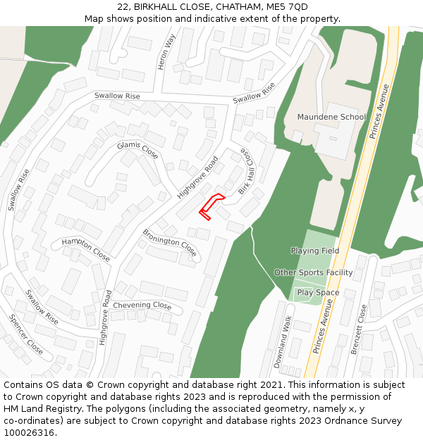 22, BIRKHALL CLOSE, CHATHAM, ME5 7QD: Location map and indicative extent of plot