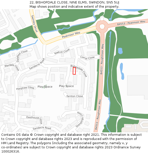 22, BISHOPDALE CLOSE, NINE ELMS, SWINDON, SN5 5UJ: Location map and indicative extent of plot