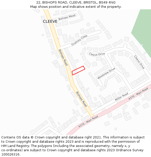 22, BISHOPS ROAD, CLEEVE, BRISTOL, BS49 4NG: Location map and indicative extent of plot