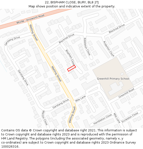 22, BISPHAM CLOSE, BURY, BL8 2TJ: Location map and indicative extent of plot