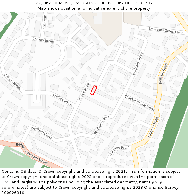 22, BISSEX MEAD, EMERSONS GREEN, BRISTOL, BS16 7DY: Location map and indicative extent of plot