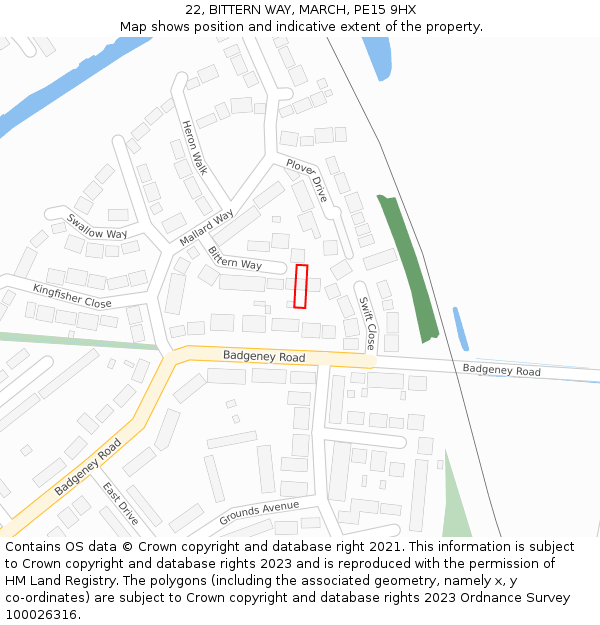 22, BITTERN WAY, MARCH, PE15 9HX: Location map and indicative extent of plot