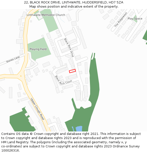 22, BLACK ROCK DRIVE, LINTHWAITE, HUDDERSFIELD, HD7 5ZA: Location map and indicative extent of plot