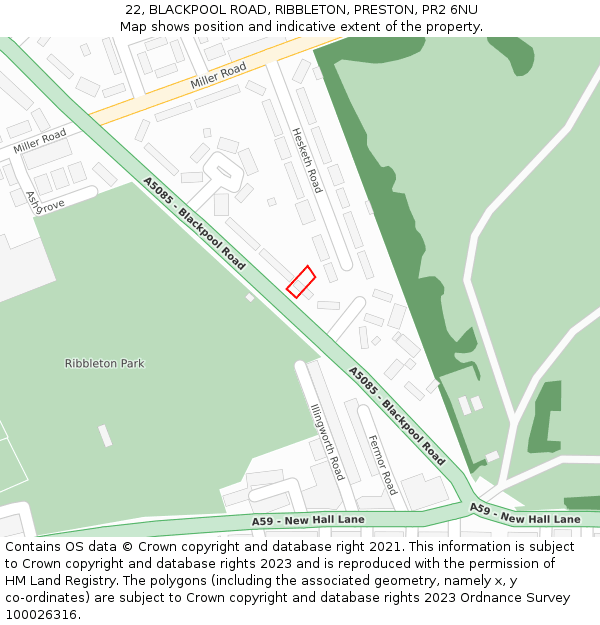 22, BLACKPOOL ROAD, RIBBLETON, PRESTON, PR2 6NU: Location map and indicative extent of plot