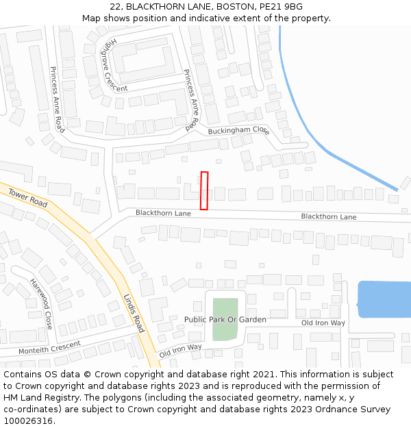 22, BLACKTHORN LANE, BOSTON, PE21 9BG: Location map and indicative extent of plot