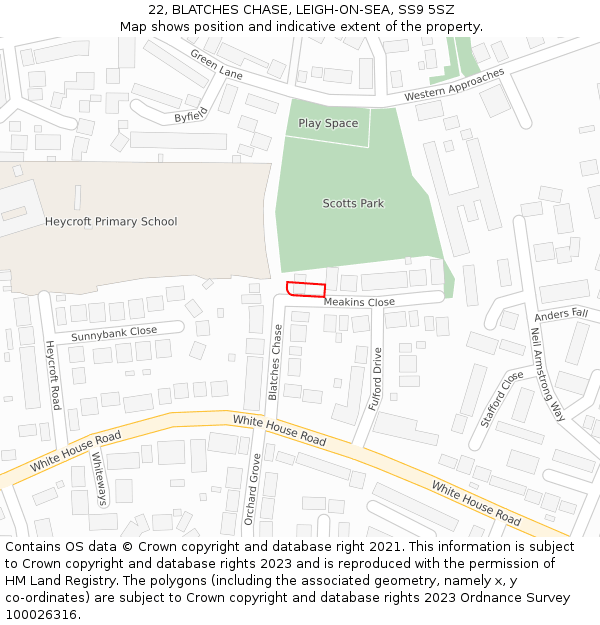 22, BLATCHES CHASE, LEIGH-ON-SEA, SS9 5SZ: Location map and indicative extent of plot