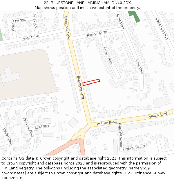 22, BLUESTONE LANE, IMMINGHAM, DN40 2DX: Location map and indicative extent of plot