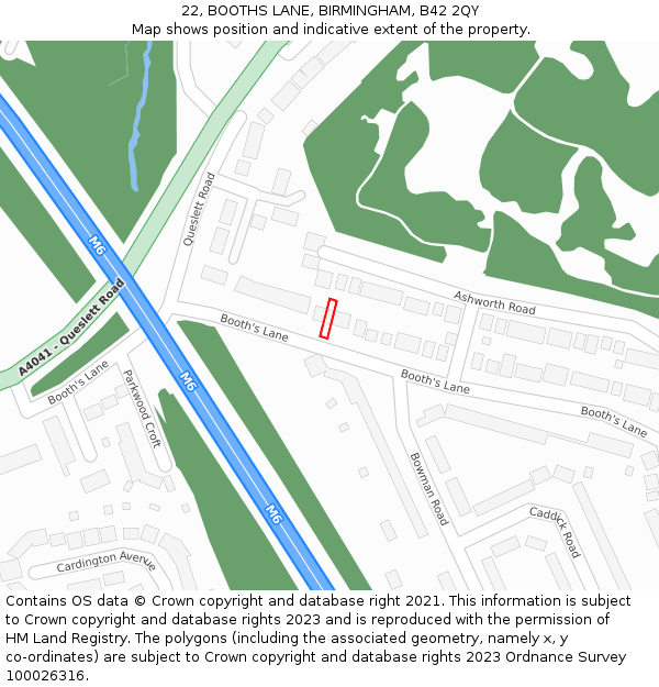 22, BOOTHS LANE, BIRMINGHAM, B42 2QY: Location map and indicative extent of plot