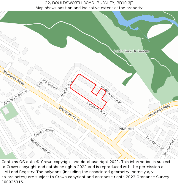 22, BOULDSWORTH ROAD, BURNLEY, BB10 3JT: Location map and indicative extent of plot