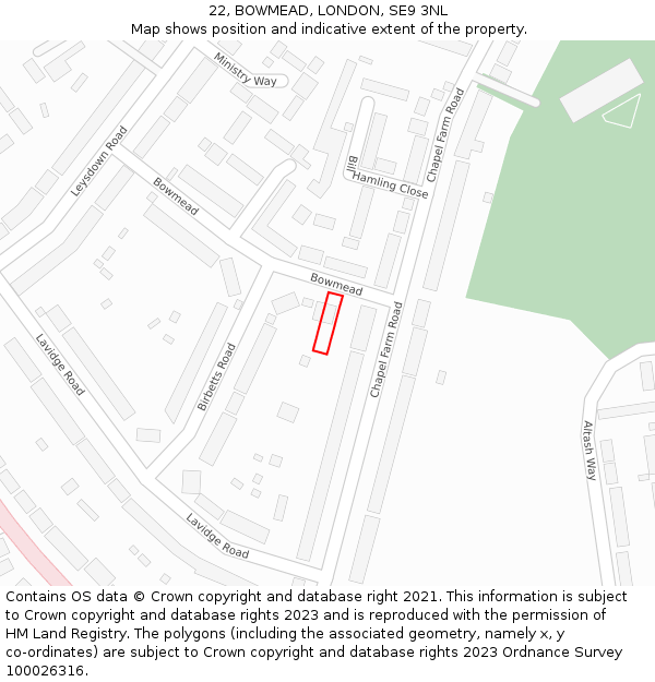 22, BOWMEAD, LONDON, SE9 3NL: Location map and indicative extent of plot