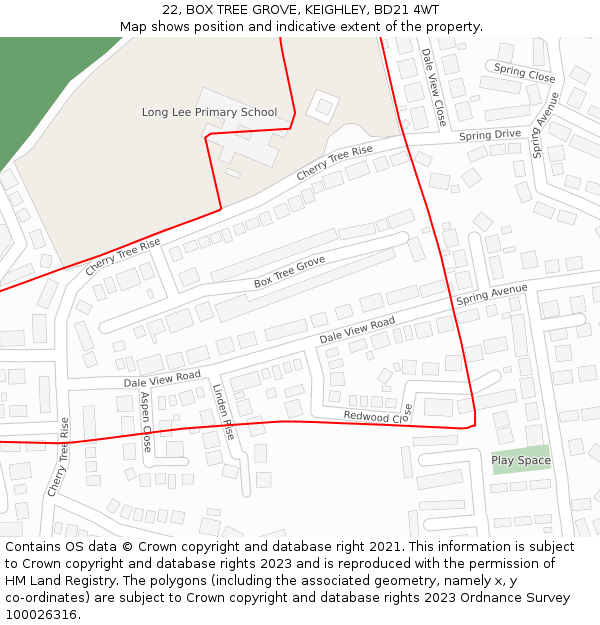 22, BOX TREE GROVE, KEIGHLEY, BD21 4WT: Location map and indicative extent of plot