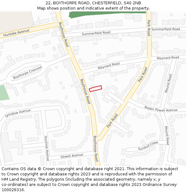 22, BOYTHORPE ROAD, CHESTERFIELD, S40 2NB: Location map and indicative extent of plot