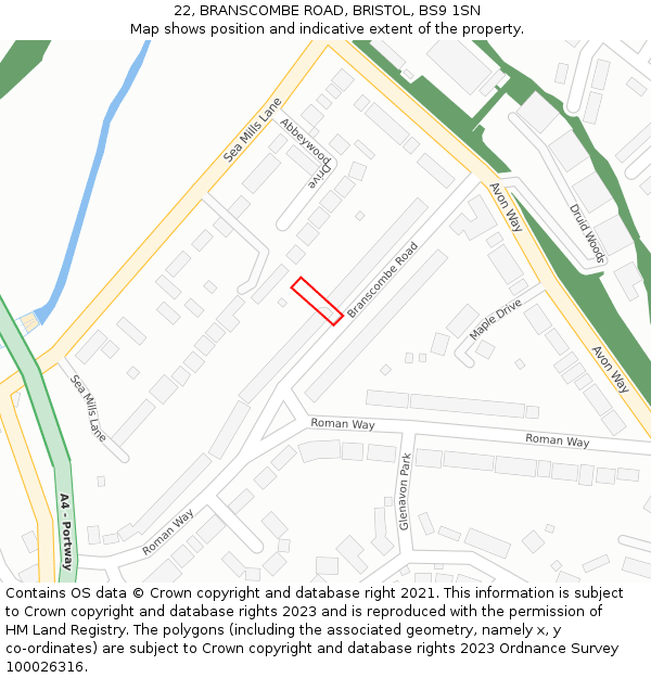 22, BRANSCOMBE ROAD, BRISTOL, BS9 1SN: Location map and indicative extent of plot