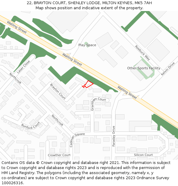 22, BRAYTON COURT, SHENLEY LODGE, MILTON KEYNES, MK5 7AH: Location map and indicative extent of plot